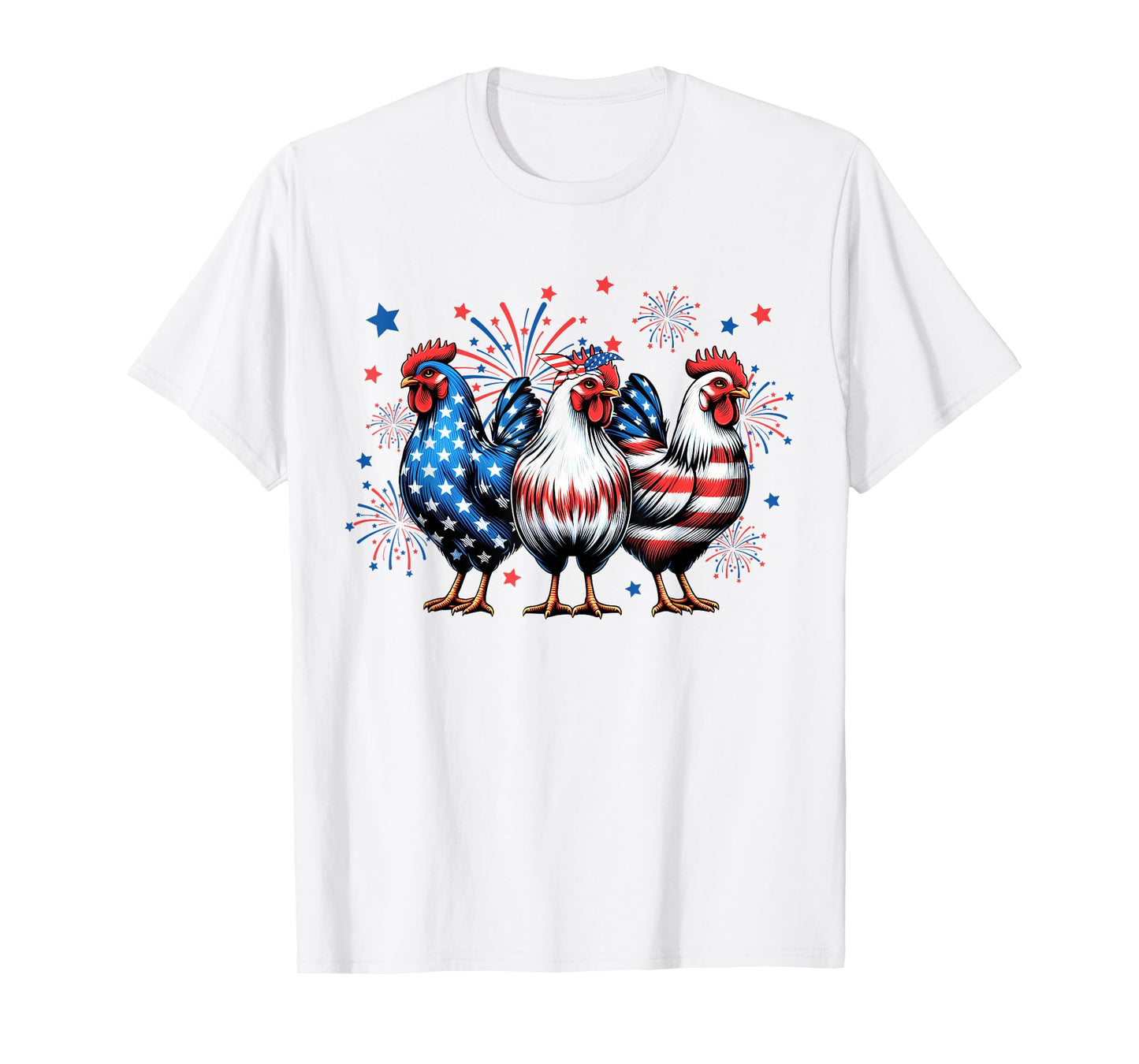 Red White Blue Chicken USA Flag Firework 4th Of July T-Shirt