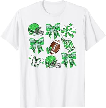 Green Coquette Bow Football Game Day Women Girls Kids T-Shirt
