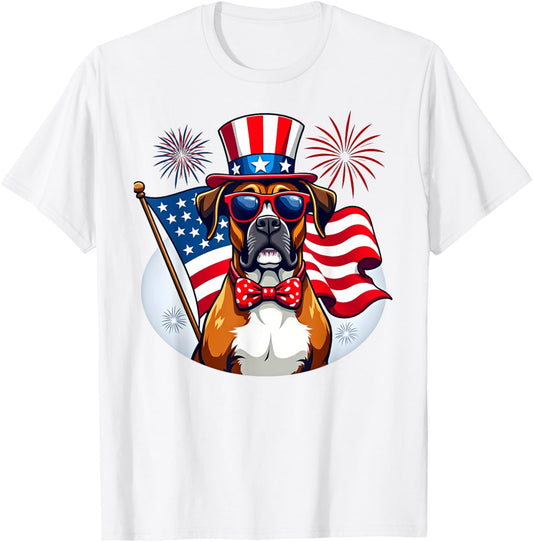 Boxer Dog, 4th of July, American Flag, Patriotic T-shirt