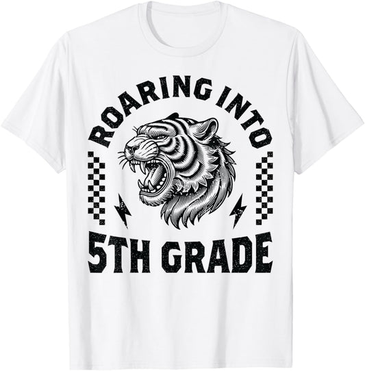 Roaring Into 5th Grade Tiger Back to School Boy Girl Funny T-Shirt
