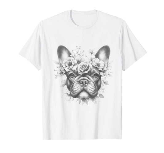 Floral French Bulldog Frenchie Flower Art For Men And Women T-Shirt