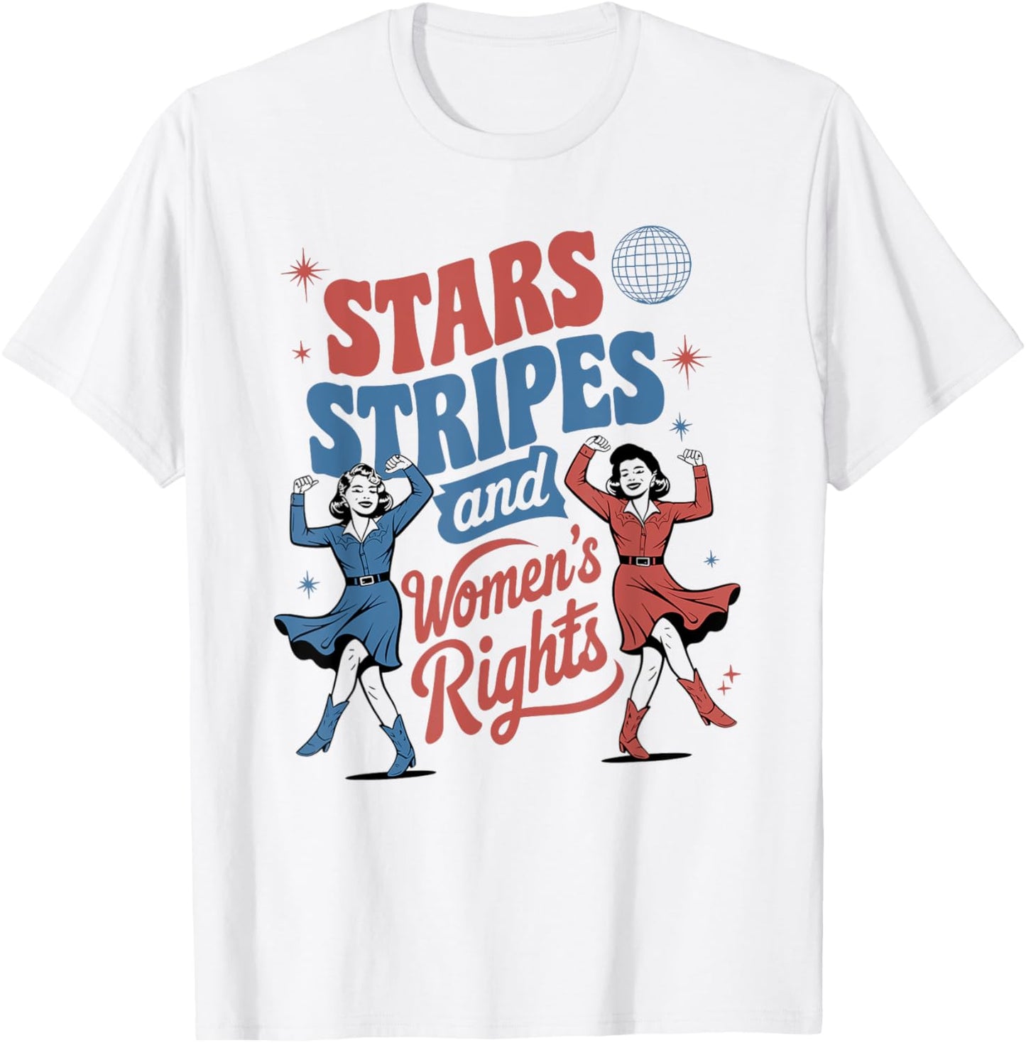 Stars Stripes & Equal Rights 4th Of July Retro Groovy Women T-Shirt
