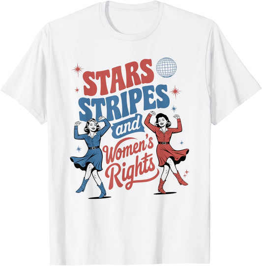 Stars Stripes & Equal Rights 4th Of July Retro Groovy Women T-Shirt