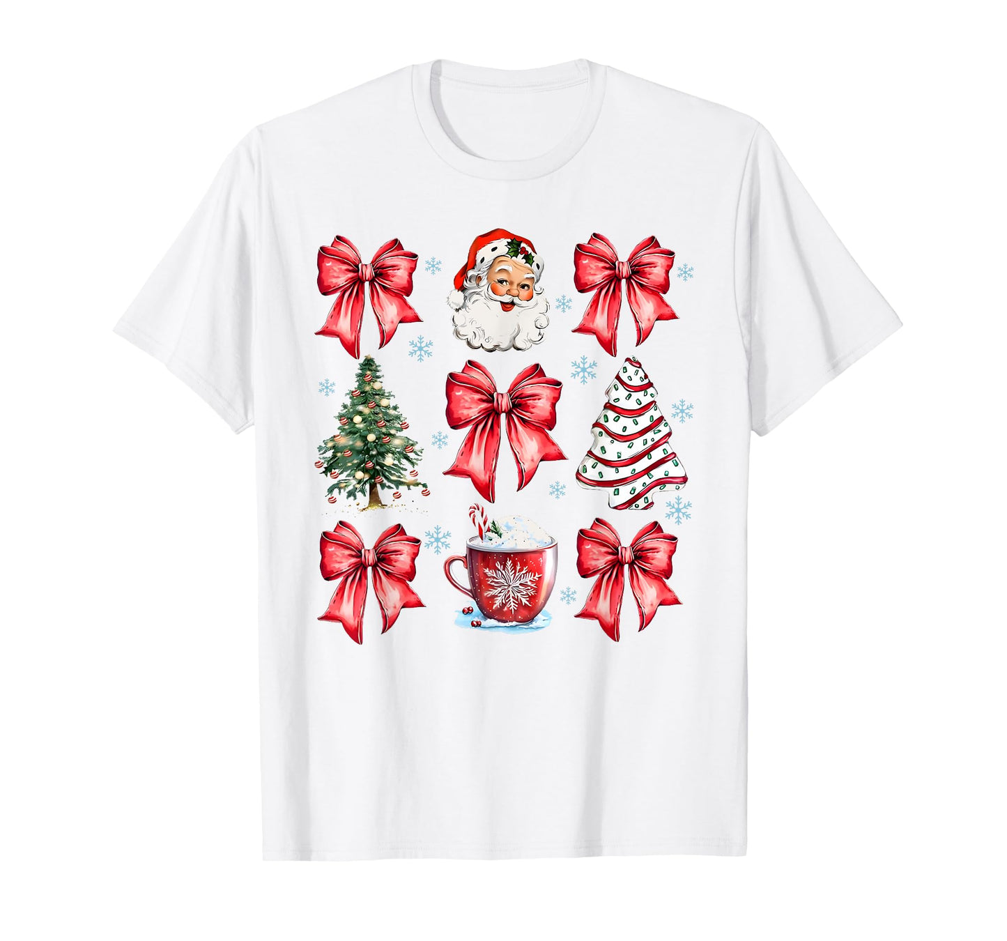 Retro Christmas Coquette Bow Santa Coffee Cake Holiday Women T-Shirt