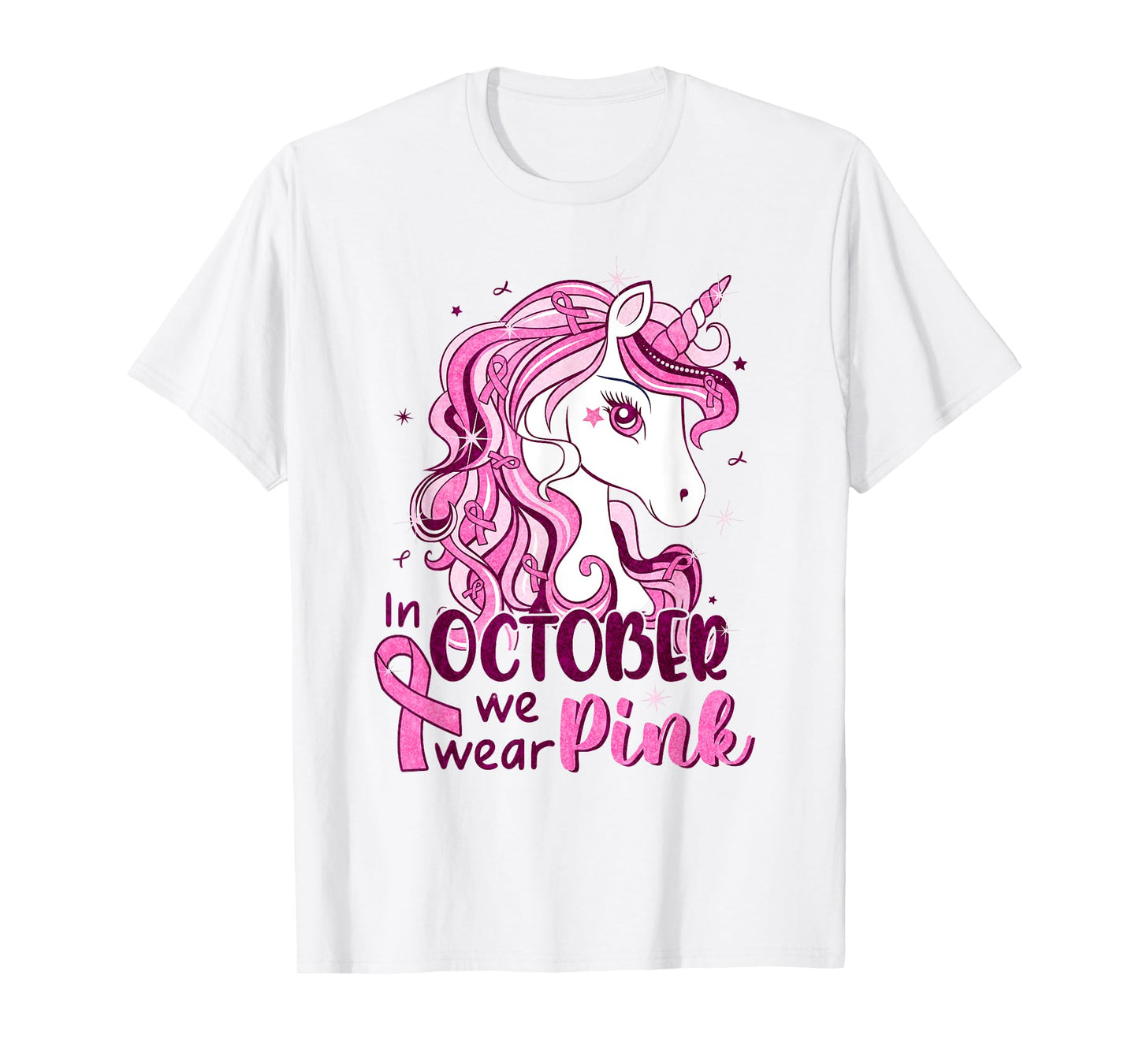 In October We Wear Pink Unicorn Breast Cancer Shirts Girls T-Shirt