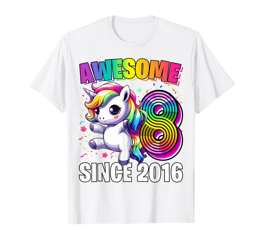 Unicorn 8th Birthday 8 Year Old Unicorn Party Girls Outfit T-Shirt