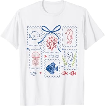 Trendy Summer Coastal Jellyfish Seahorse Coastal Aesthetic T-Shirt