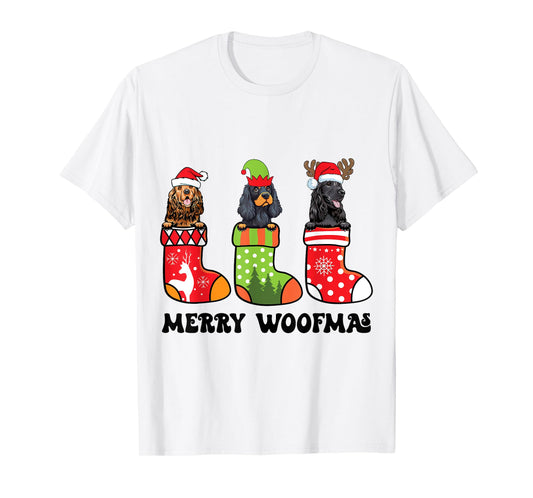 Cocker Spaniel Dogs With Reindeer Santa On Christmas Sock T-Shirt