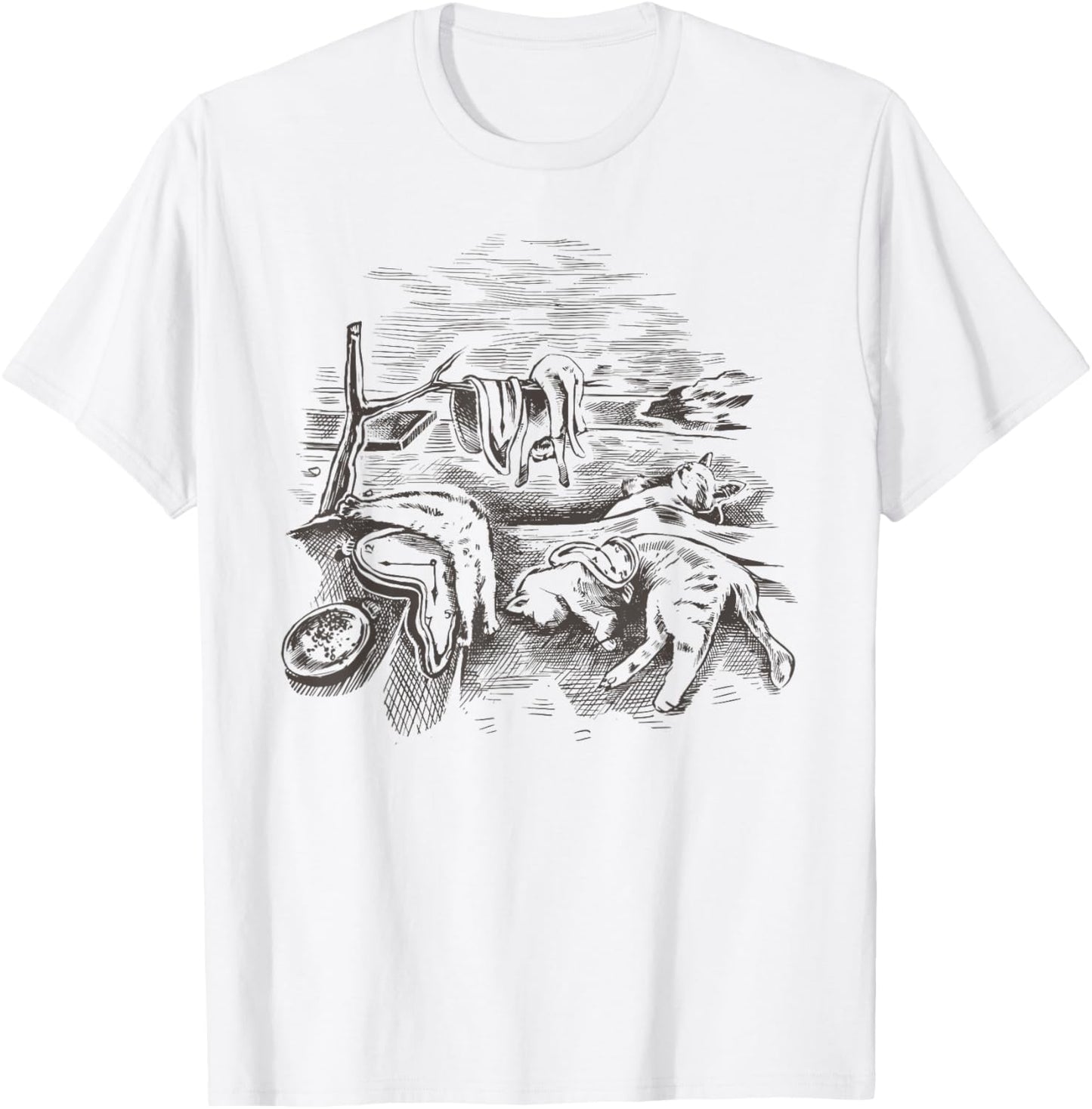 The Persistence of Memory Dali Clock Cats Parody Men Women T-Shirt