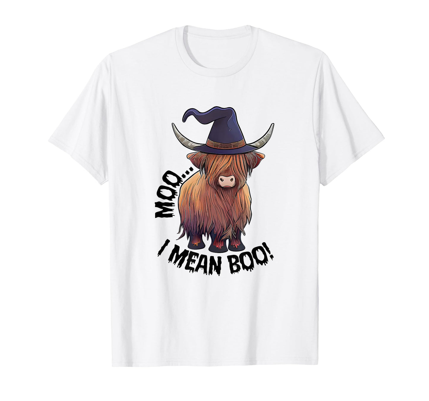 Moo I Mean Boo Halloween Highland Cow Witch Cow Lover Farm T-Shirt