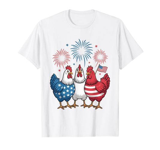 Funny Patriotic Chickens USA Flag 4th of July Chicken Lover T-Shirt