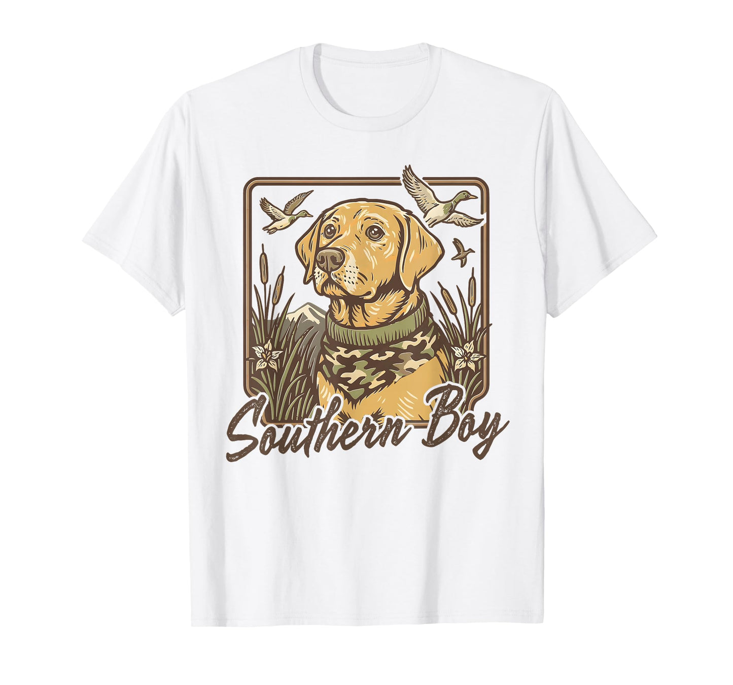 Camo Southern Boy Hunting Duck Dog Western Camouflage Flag T-Shirt