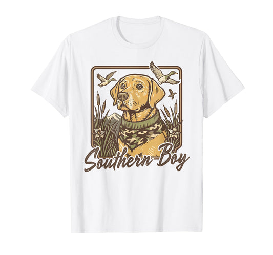 Camo Southern Boy Hunting Duck Dog Western Camouflage Flag T-Shirt