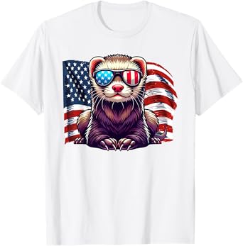 USA Flag Ferret Pets Patriotic Sunglasses Ferrets American T-Shirt