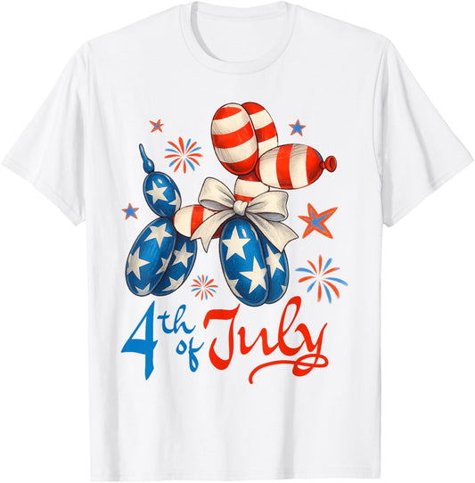 4th Of July Balloon Dog Independence Day American Flag USA T-Shirt