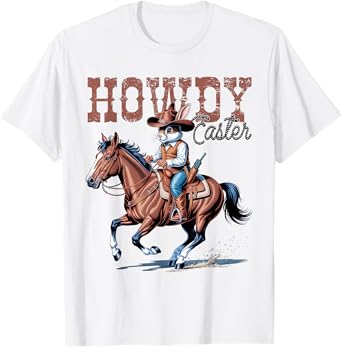 Howdy Easter Funny Cowboy Bunny Happy Easter Western Boy Kid T-Shirt