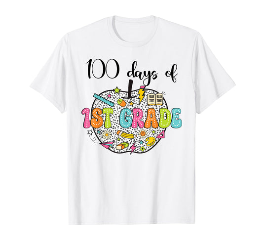 100th day of school shirt 100 days of 1st grade Bow Apple T-Shirt