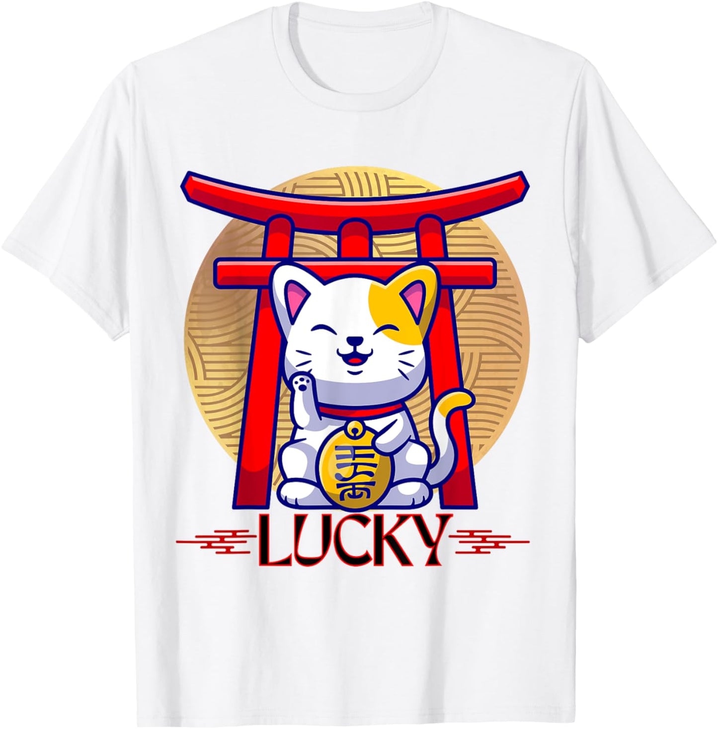 Maneki Neko Japanese Lucky Cat Cute Happy Raised Paw T-Shirt