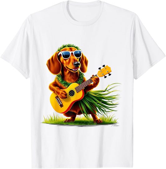 Hawaiian Dachshund Dog & Pineapple Ukulele Summer Vacation T-Shirt