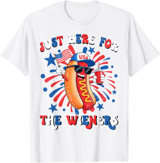Hot Dog I'm Just Here For The Wieners Funny Fourth Of July T-Shirt