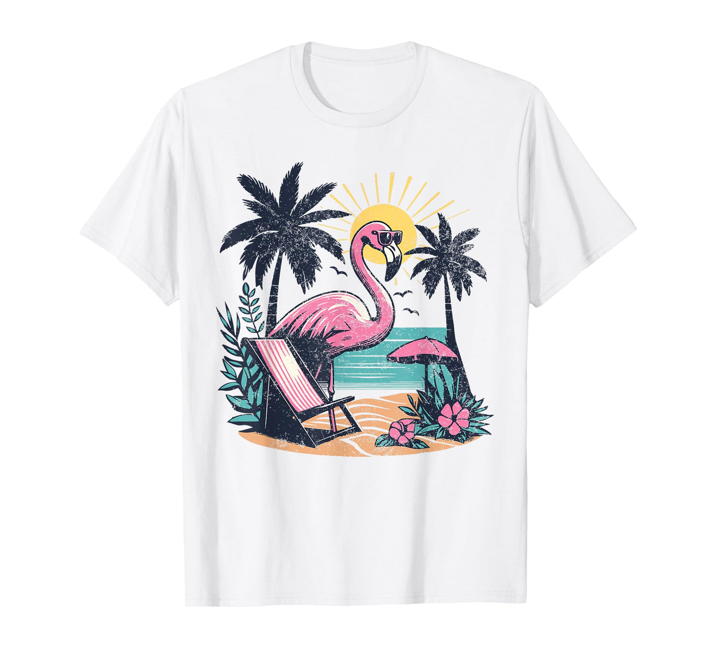 Flamingo Beach Palm Trees Tropical Summer Vacation Men Women T-Shirt