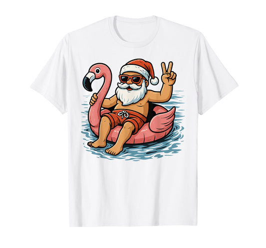 Christmas In July Santa Flamingo Summer Xmas Boys Kids T-Shirt