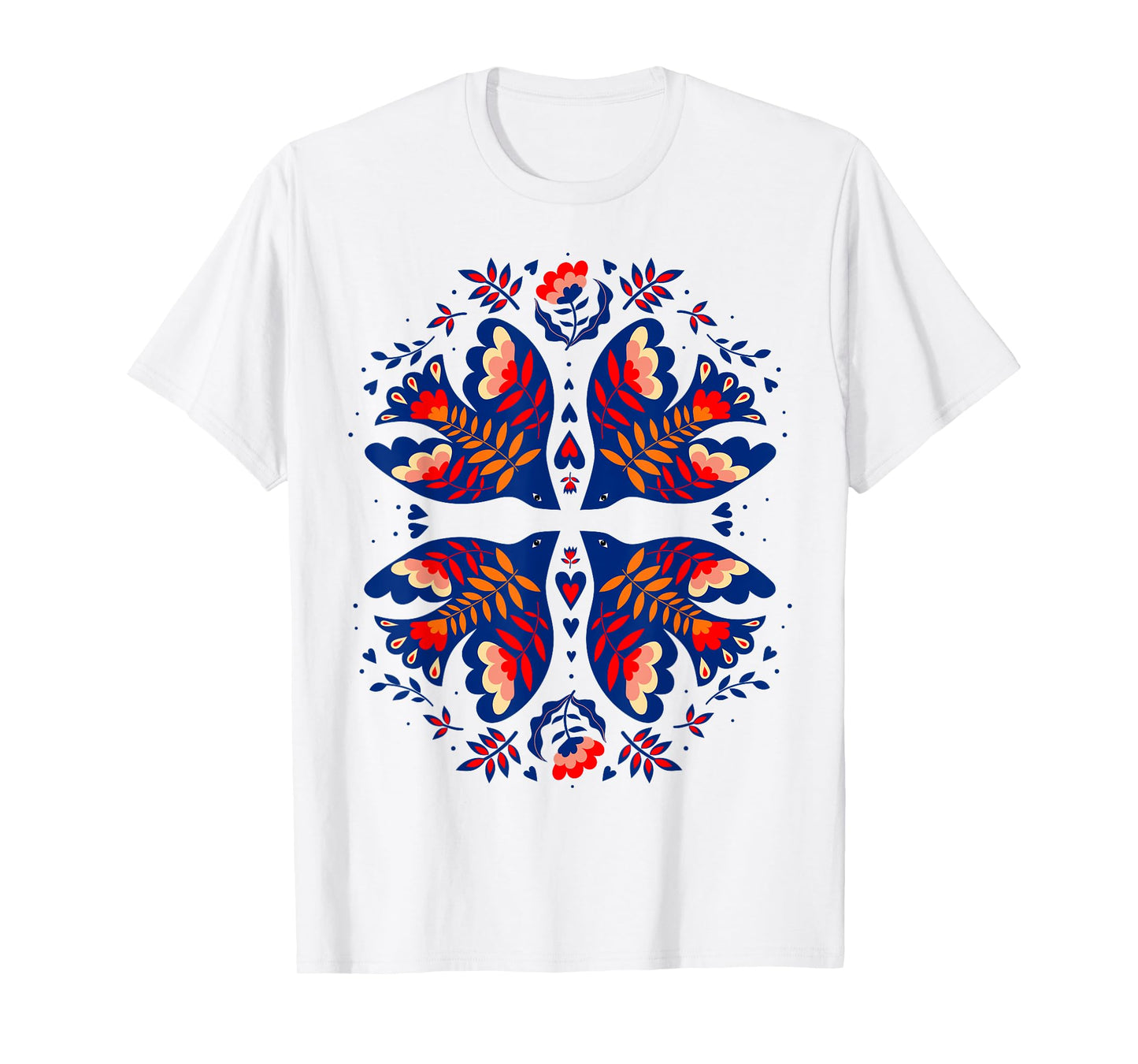 Free Ukraine Folk Art Flowers Birds Hearts Vyshywanka Style T-Shirt
