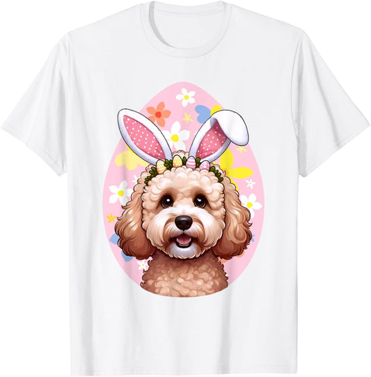 Adorable Easter Puppy with Bunny Ears & Flowers T-Shirt
