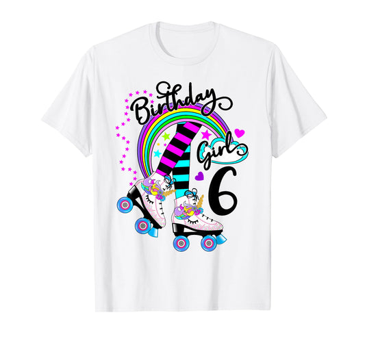 6th Unicorn Roller Skate Birthday Party for Girls Shirt T-Shirt