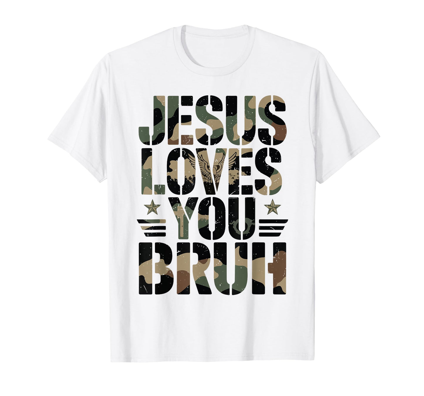 Camo Jesus Loves You Bruh Youth Boy Funny Christian Humor T-Shirt