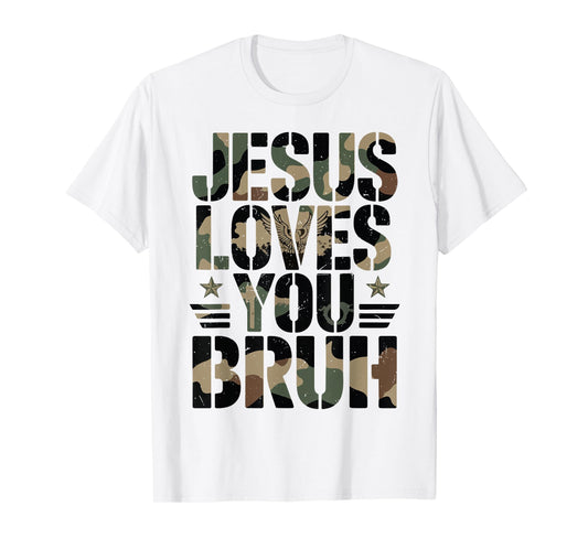 Camo Jesus Loves You Bruh Youth Boy Funny Christian Humor T-Shirt