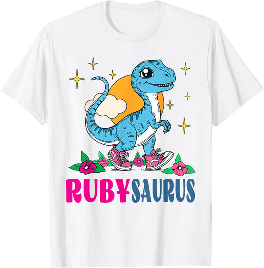 Ruby RUBYSAURUS Personalized Name Dinosaur Birthday T-Shirt