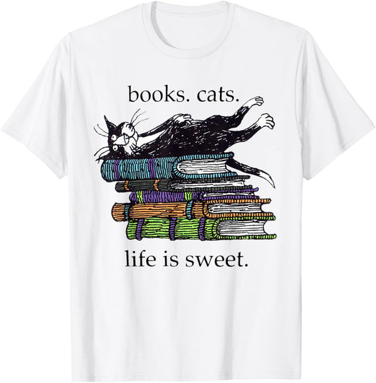 Funny Cats Books Lover Men Women T-Shirt