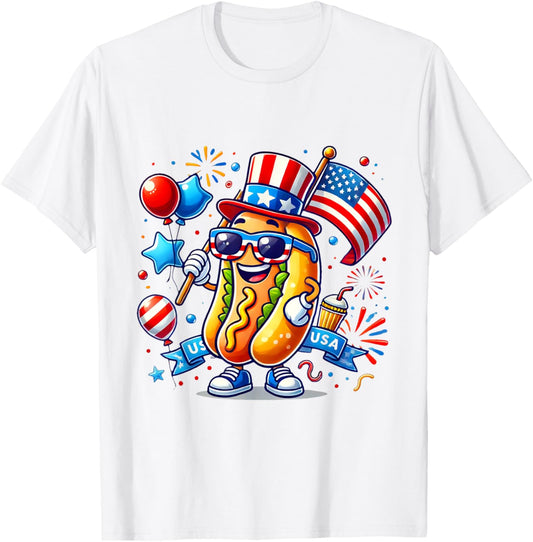Hotdog Sunglasses American Flag 4th July Fireworks Patriotic T-Shirt