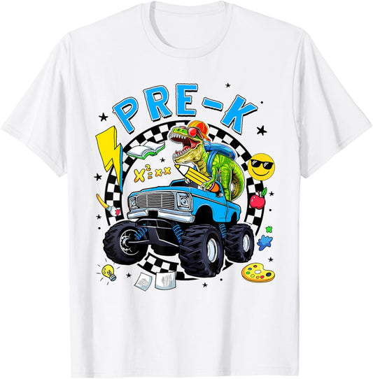 Cute Pre-K Dinosaur Dino Truck Back To School Kids Boys T-Shirt