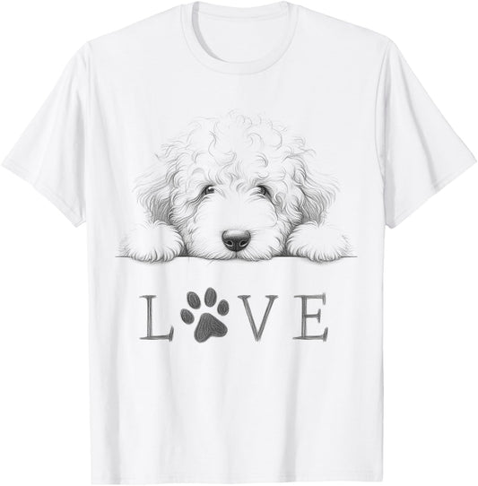 Sheepadoodle Love Dog Paw Design T-Shirt