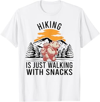 Hiking is Just Walking With Snacks Funny Bear Hiking Retro T-Shirt