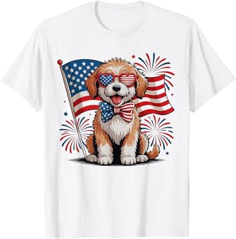 American Flag Goldendoodle 4th of July Patriotic dog women T-Shirt