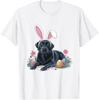 Floral Easter Black Labrador Retriever Bunny Ears T-Shirt