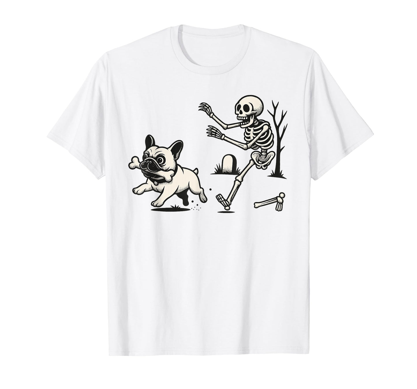 Halloween French Bulldog Skeleton Spooky Humor Funny Dog T-Shirt