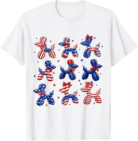 Balloon Dogs Coquette Bow 4th of July USA Flag America Girls T-Shirt