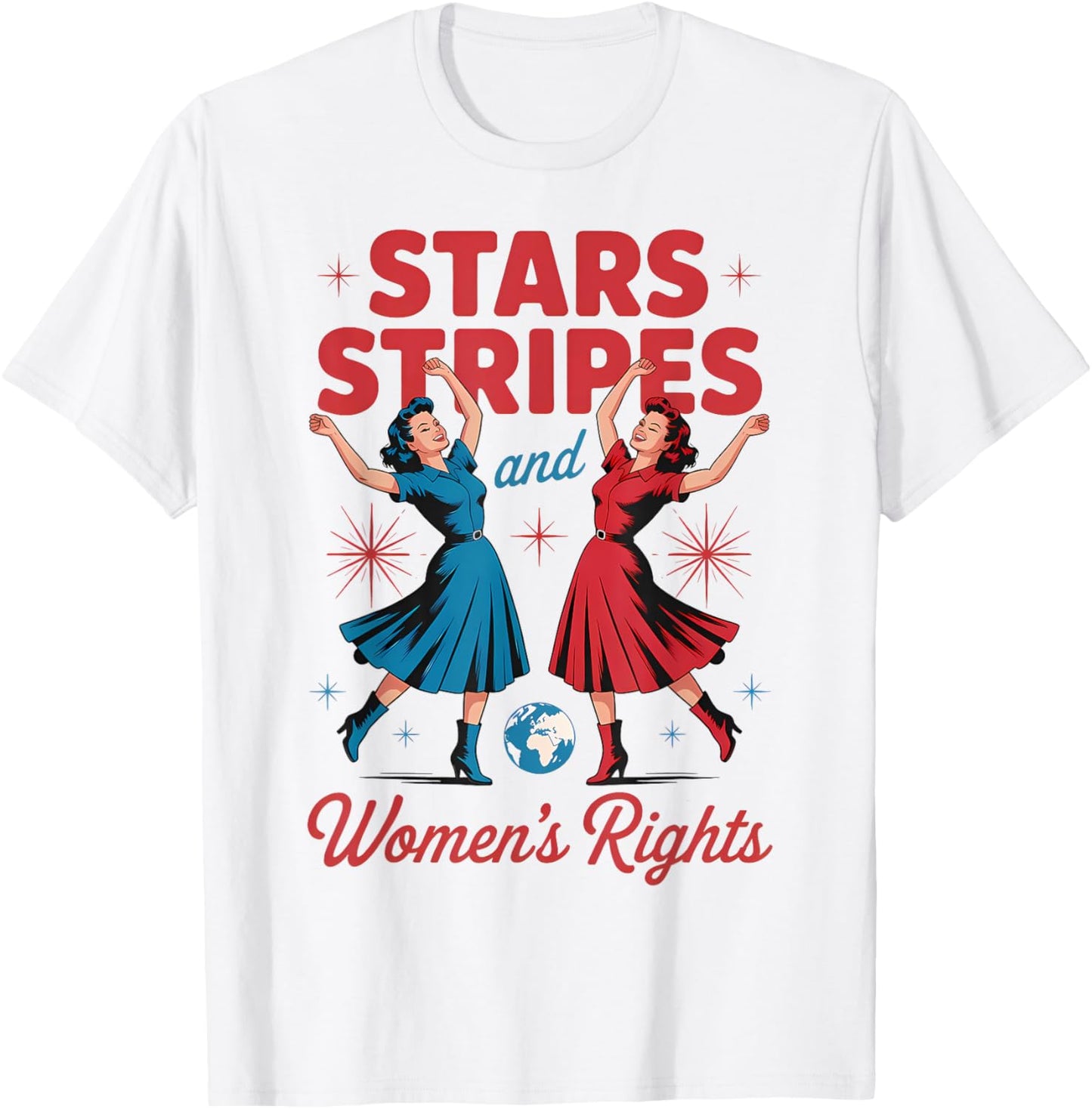 Women Stars Stripes & Equal Rights 4th Of July Retro Groovy T-Shirt