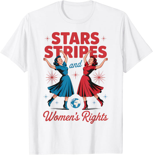 Women Stars Stripes & Equal Rights 4th Of July Retro Groovy T-Shirt