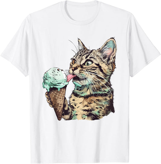 Funny Cat Eating Mint chocolate chip ice cream Cat Ice Cream T-Shirt