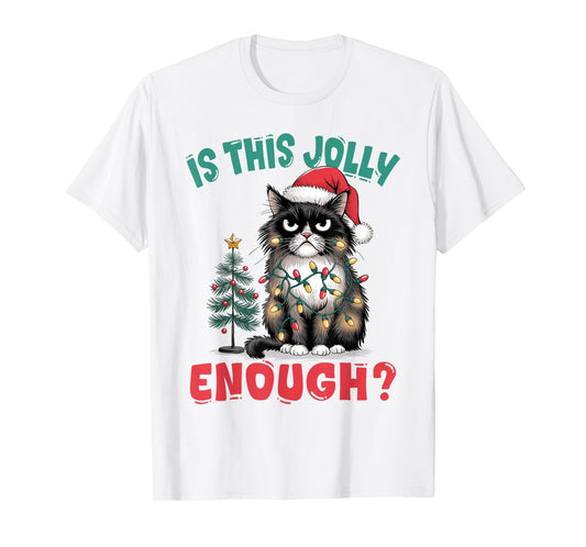 Funny Cat Christmas Tree Is This Jolly Enough Xmas Cat Lover Men Women Kids T-Shirt