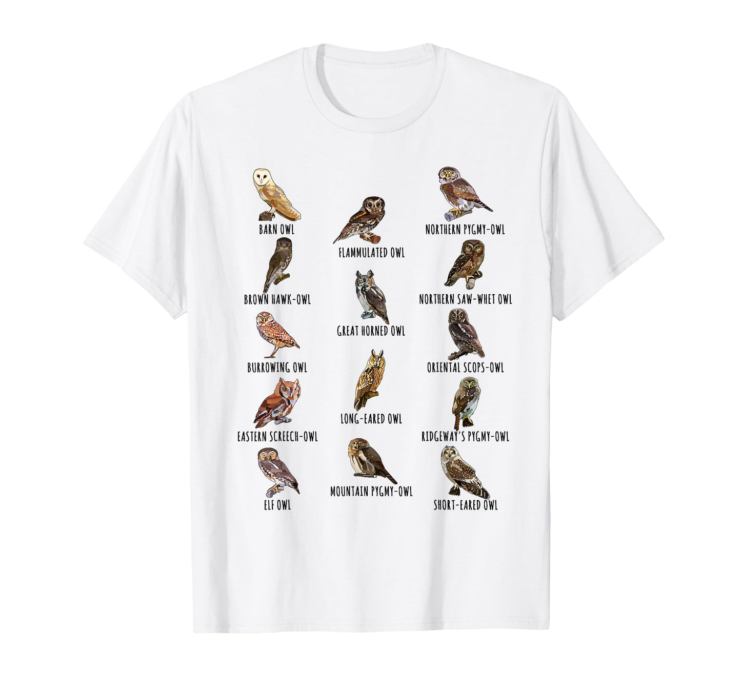 Different Owls Species Biology Types Of Owl Identification T-Shirt