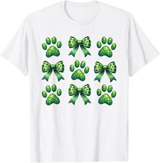 St Patrick's Day Dog Paw Cat Coquette Bow Shamrock Lucky T-Shirt