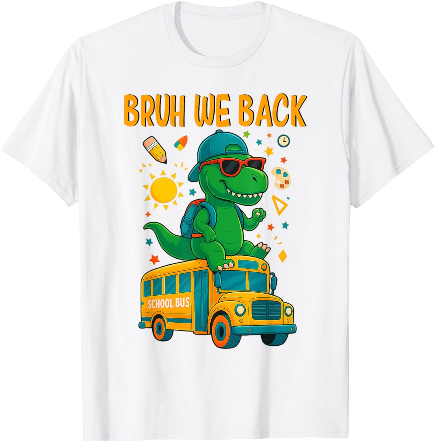 Bruh We Back To School 2025 Dinosaur School Bus Boys Kids T-Shirt