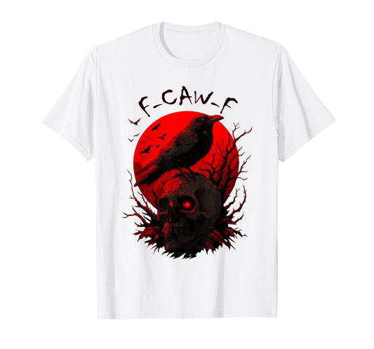 F CAW F Crow Funny Black Bird Red Moon Gothic T-Shirt