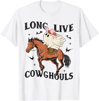 Long Live Cow Ghouls Halloween Cowboy Ghost Riding Horse T-Shirt